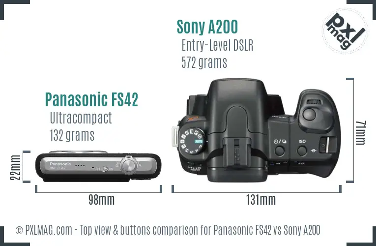 Panasonic FS42 vs Sony A200 top view buttons comparison