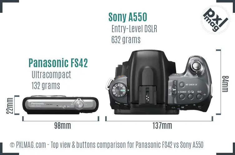 Panasonic FS42 vs Sony A550 top view buttons comparison