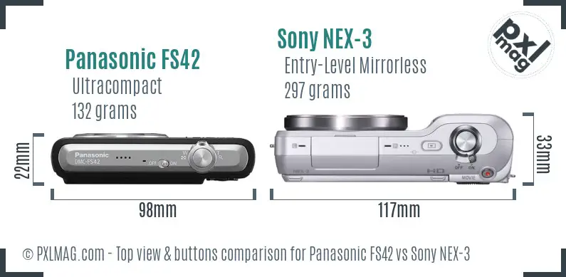 Panasonic FS42 vs Sony NEX-3 top view buttons comparison Panasonic FS42 vs Sony NEX-3 top view buttons comparison