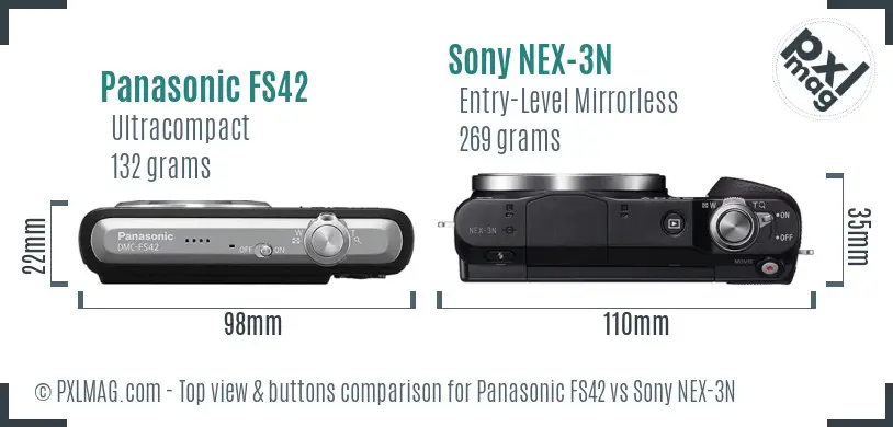 Panasonic FS42 vs Sony NEX-3N top view buttons comparison Panasonic FS42 vs Sony NEX-3N top view buttons comparison