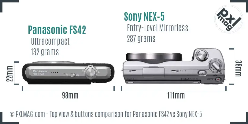 Panasonic FS42 vs Sony NEX-5 top view buttons comparison