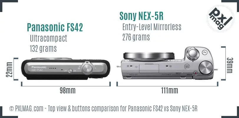 Panasonic FS42 vs Sony NEX-5R top view buttons comparison