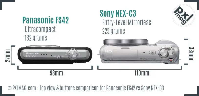 Panasonic FS42 vs Sony NEX-C3 top view buttons comparison