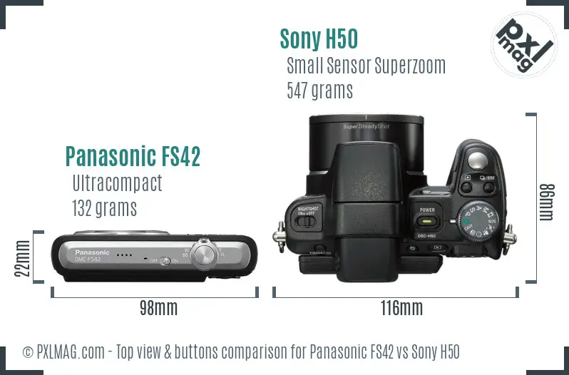Panasonic FS42 vs Sony H50 top view buttons comparison