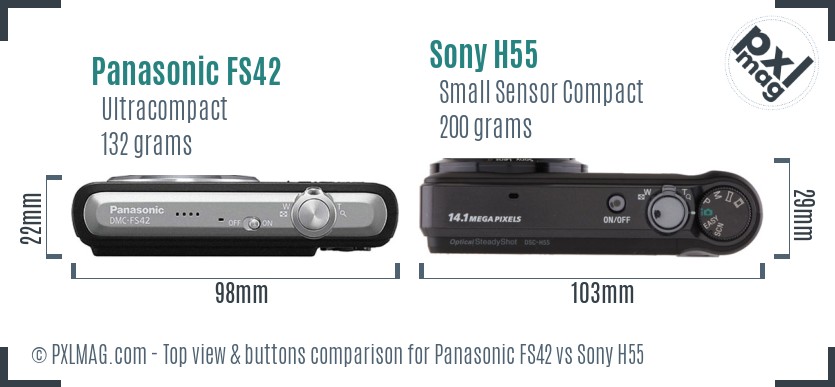 Panasonic FS42 vs Sony H55 top view buttons comparison