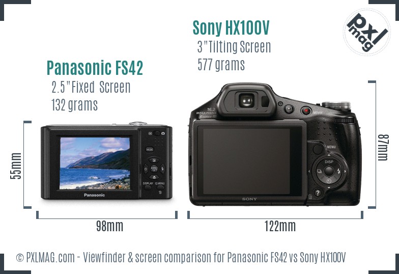 Panasonic FS42 vs Sony HX100V Screen and Viewfinder comparison