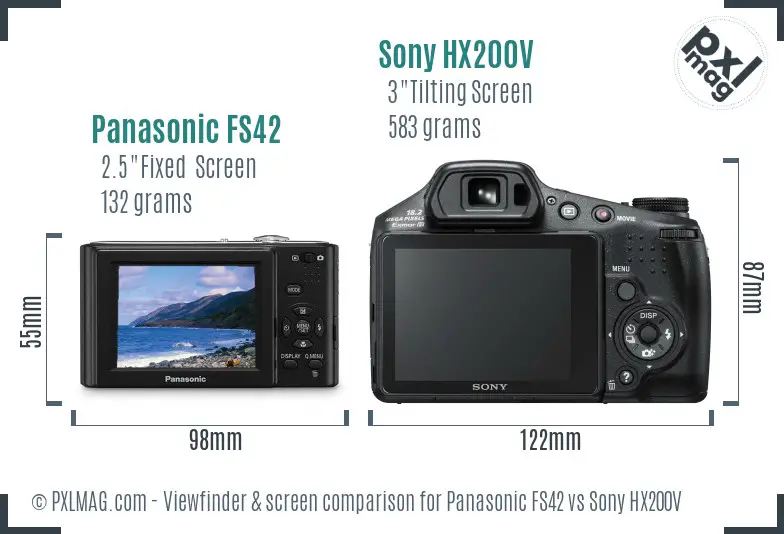 Panasonic FS42 vs Sony HX200V Screen and Viewfinder comparison