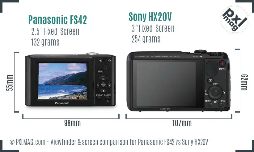 Panasonic FS42 vs Sony HX20V Screen and Viewfinder comparison