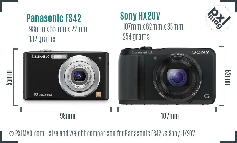 Panasonic FS42 vs Sony HX20V size comparison