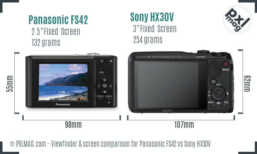 Panasonic FS42 vs Sony HX30V Screen and Viewfinder comparison