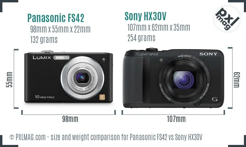 Panasonic FS42 vs Sony HX30V size comparison