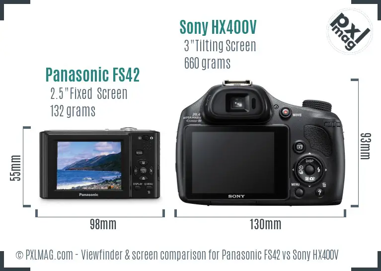 Panasonic FS42 vs Sony HX400V Screen and Viewfinder comparison