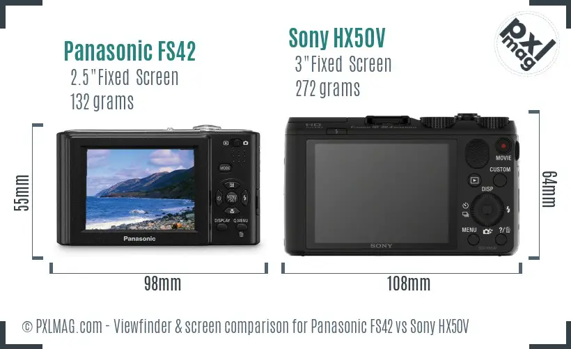 Panasonic FS42 vs Sony HX50V Screen and Viewfinder comparison