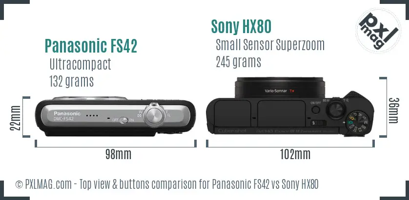 Panasonic FS42 vs Sony HX80 top view buttons comparison