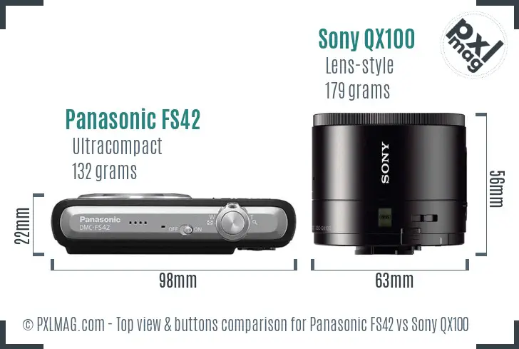 Panasonic FS42 vs Sony QX100 top view buttons comparison