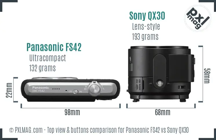 Panasonic FS42 vs Sony QX30 top view buttons comparison