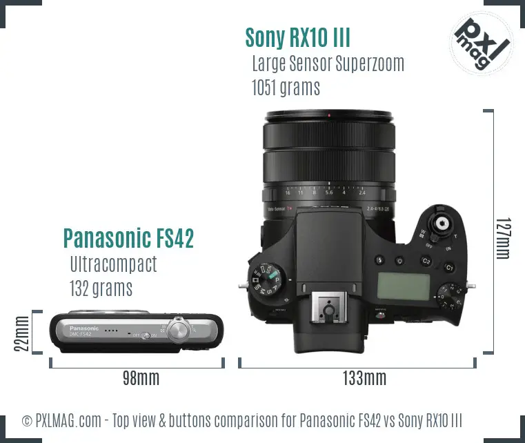 Panasonic FS42 vs Sony RX10 III top view buttons comparison Panasonic FS42 vs Sony RX10 III top view buttons comparison