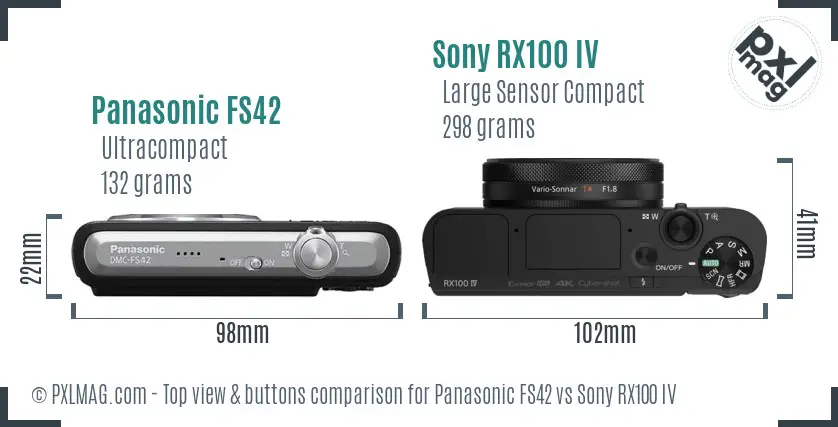 Panasonic FS42 vs Sony RX100 IV top view buttons comparison Panasonic FS42 vs Sony RX100 IV top view buttons comparison
