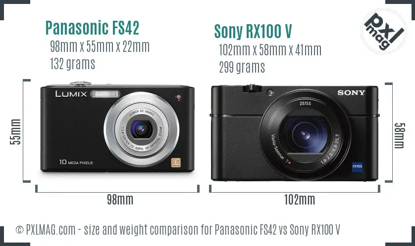 Panasonic FS42 vs Sony RX100 V size comparison