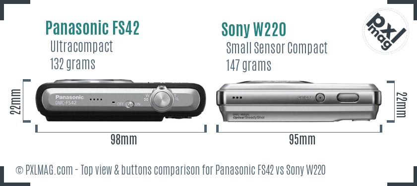 Panasonic FS42 vs Sony W220 top view buttons comparison