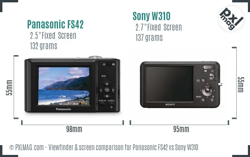 Panasonic FS42 vs Sony W310 Screen and Viewfinder comparison
