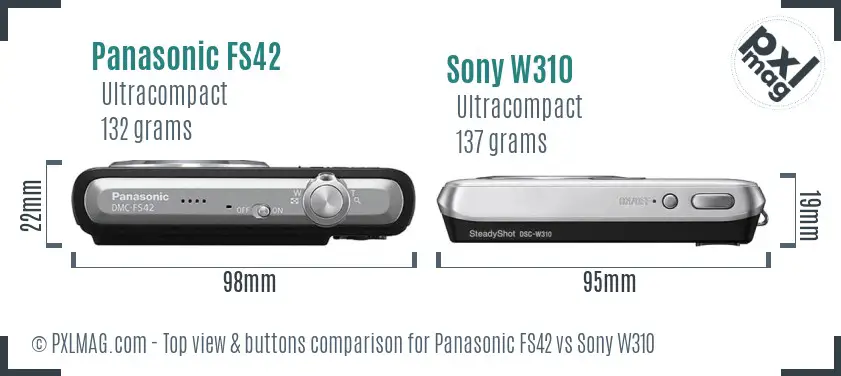 Panasonic FS42 vs Sony W310 top view buttons comparison