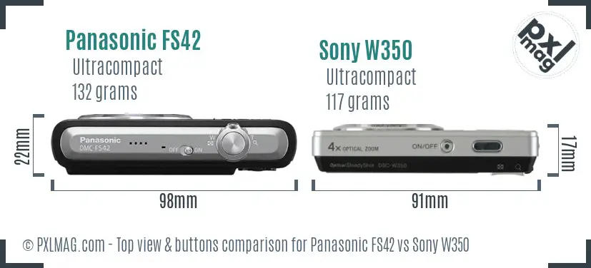 Panasonic FS42 vs Sony W350 top view buttons comparison