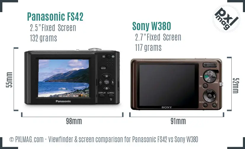 Panasonic FS42 vs Sony W380 Screen and Viewfinder comparison