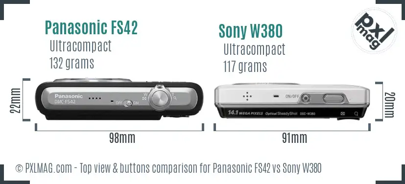 Panasonic FS42 vs Sony W380 top view buttons comparison