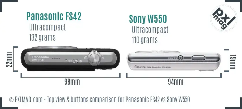Panasonic FS42 vs Sony W550 top view buttons comparison