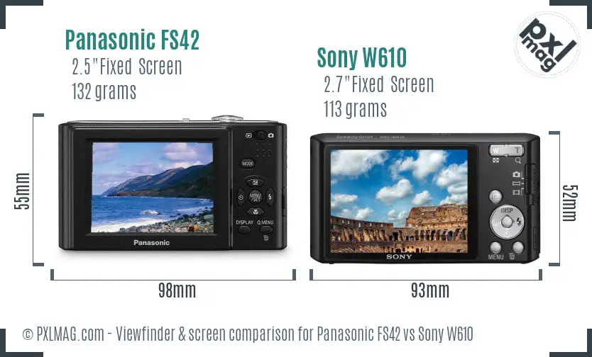Panasonic FS42 vs Sony W610 Screen and Viewfinder comparison