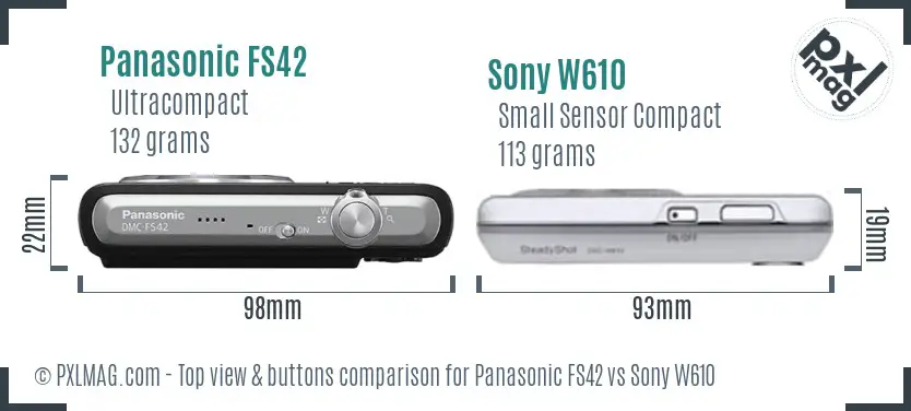 Panasonic FS42 vs Sony W610 top view buttons comparison