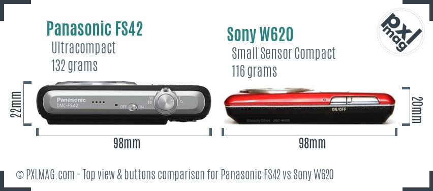 Panasonic FS42 vs Sony W620 top view buttons comparison