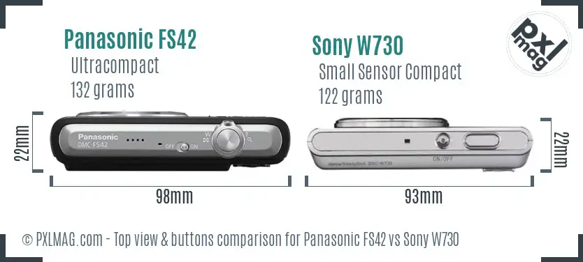 Panasonic FS42 vs Sony W730 top view buttons comparison