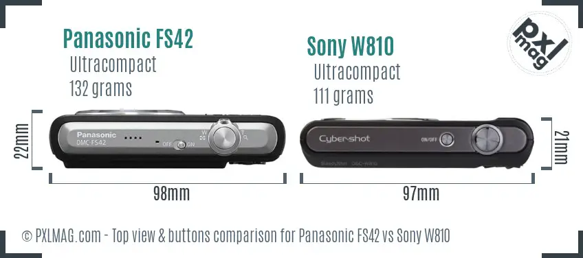 Panasonic FS42 vs Sony W810 top view buttons comparison Panasonic FS42 vs Sony W810 top view buttons comparison