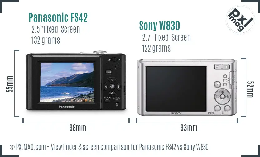 Panasonic FS42 vs Sony W830 Screen and Viewfinder comparison