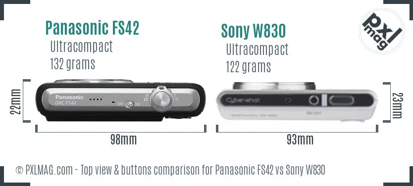 Panasonic FS42 vs Sony W830 top view buttons comparison