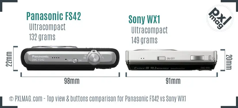 Panasonic FS42 vs Sony WX1 top view buttons comparison