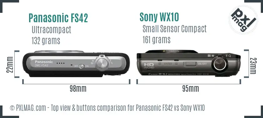 Panasonic FS42 vs Sony WX10 top view buttons comparison Panasonic FS42 vs Sony WX10 top view buttons comparison