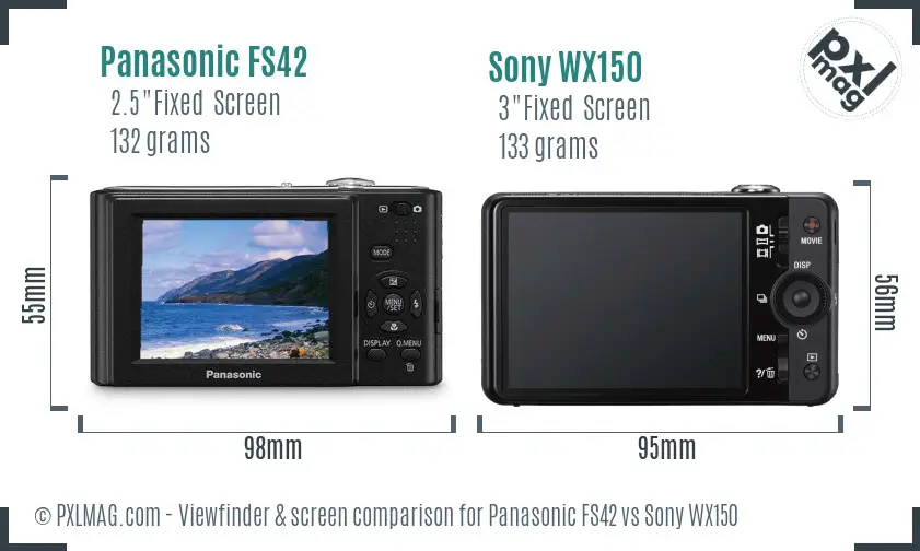 Panasonic FS42 vs Sony WX150 Screen and Viewfinder comparison