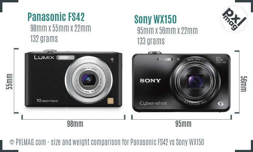 Panasonic FS42 vs Sony WX150 size comparison