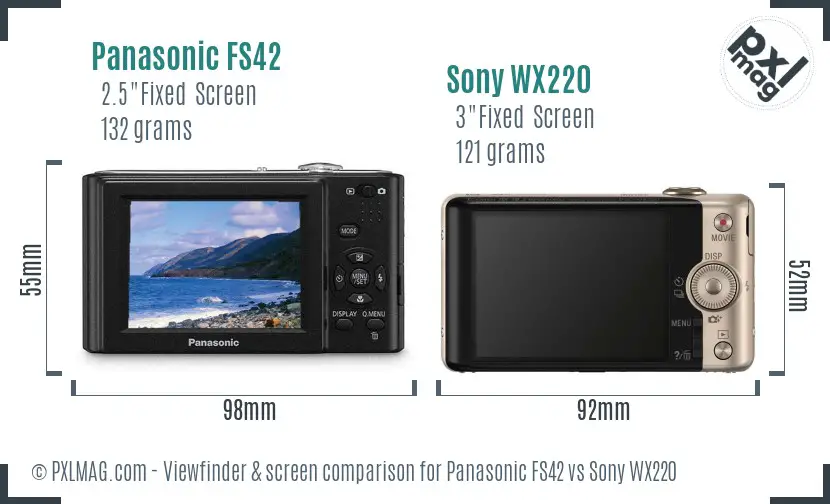 Panasonic FS42 vs Sony WX220 Screen and Viewfinder comparison