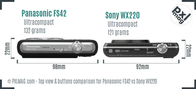 Panasonic FS42 vs Sony WX220 top view buttons comparison