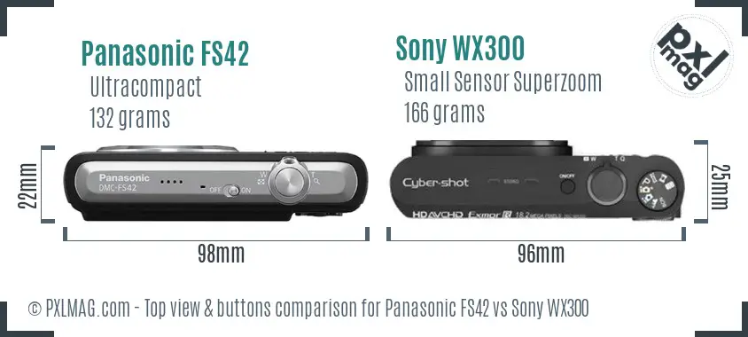 Panasonic FS42 vs Sony WX300 top view buttons comparison