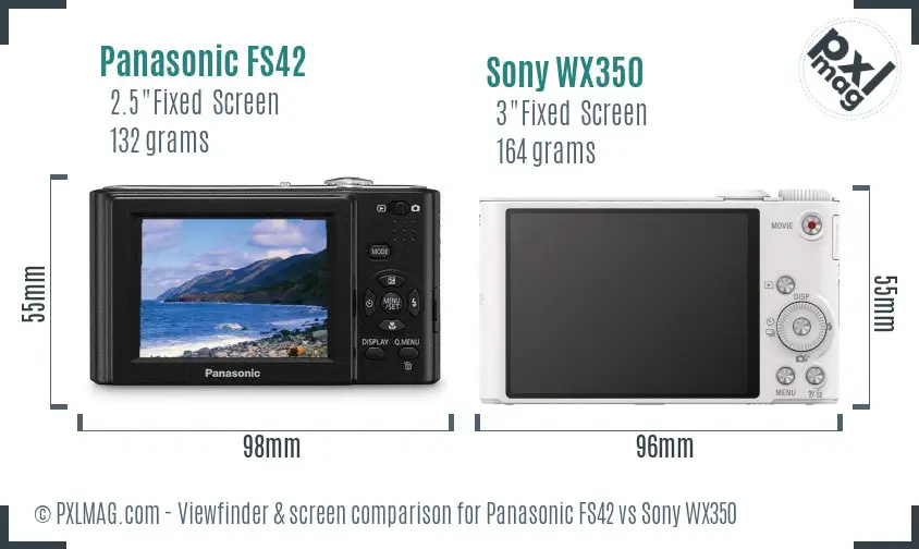 Panasonic FS42 vs Sony WX350 Screen and Viewfinder comparison