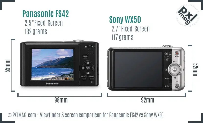 Panasonic FS42 vs Sony WX50 Screen and Viewfinder comparison