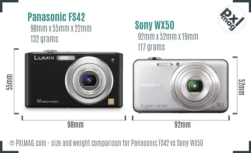 Panasonic FS42 vs Sony WX50 size comparison