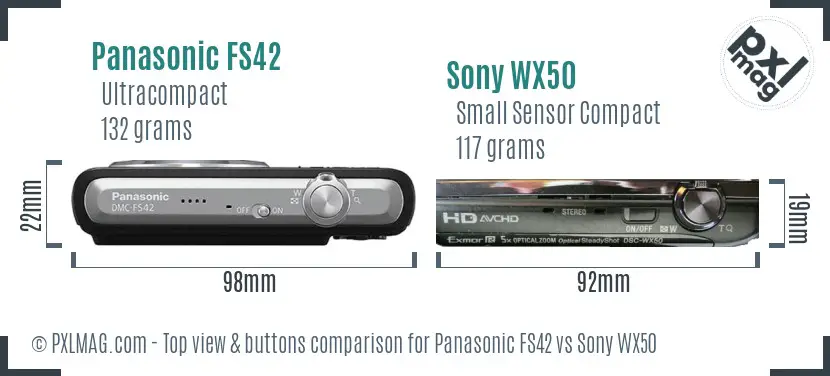 Panasonic FS42 vs Sony WX50 top view buttons comparison