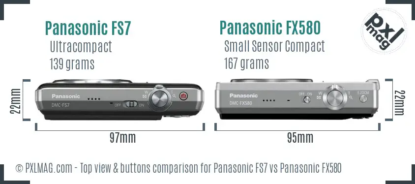 Panasonic FS7 vs Panasonic FX580 top view buttons comparison