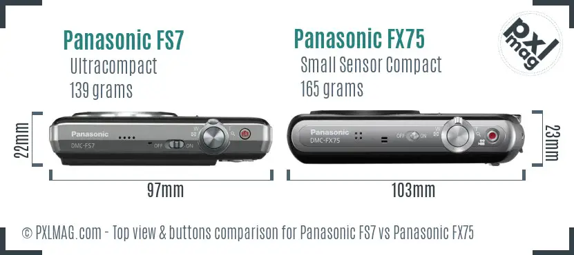 Panasonic FS7 vs Panasonic FX75 top view buttons comparison